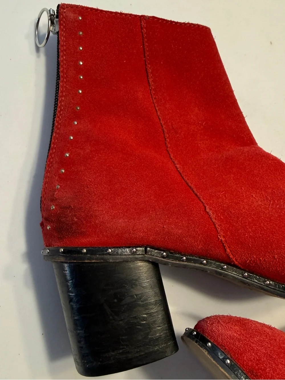 Topshop Red Suede Ankle Boots with Studded Trim - Women's Shoes Sz 37 (6.5)